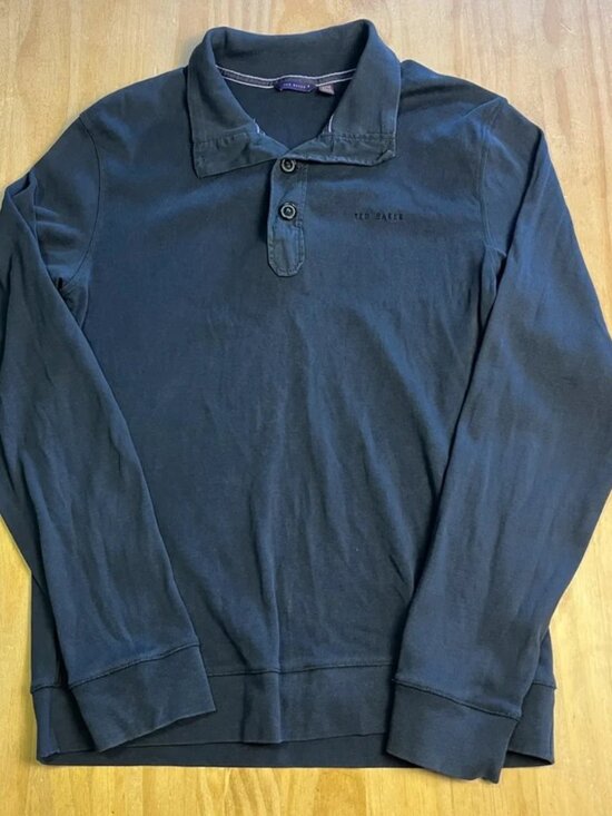 Other - Ted Baker Long Sleeve Polo Shirt Mens Medium Navy Cotton Button Up